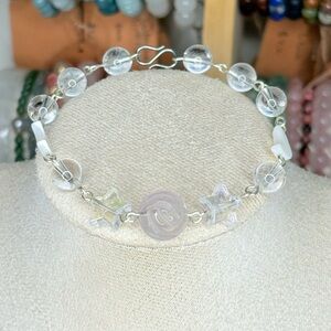 Silver Mother of Pearl, Rose Quartz and Clear Quartz Beaded Bracelet